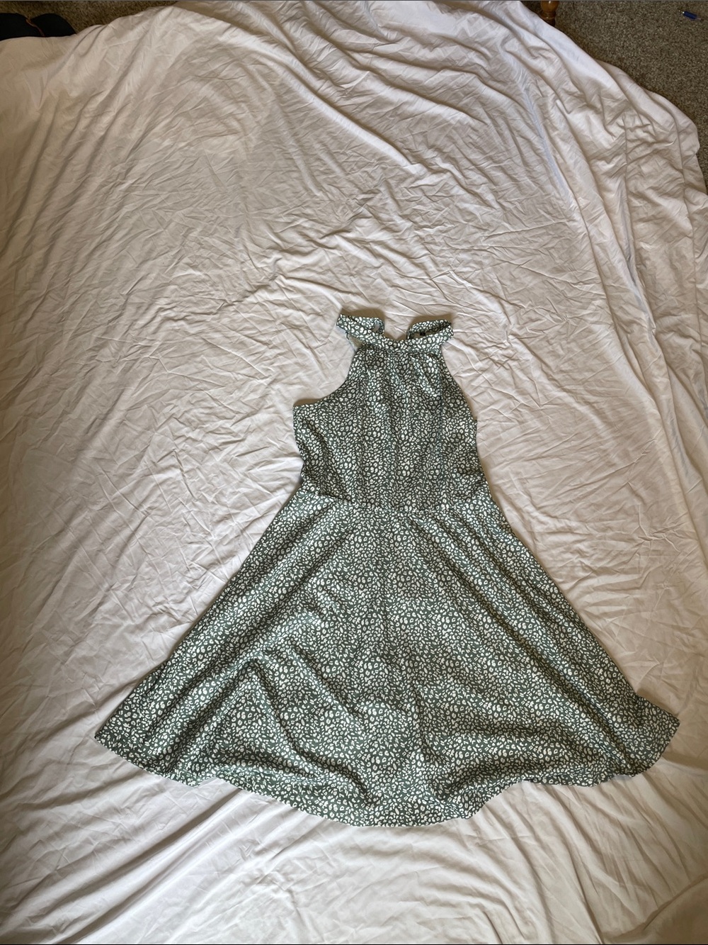 Girls Sage Green Floral Halter Dress
